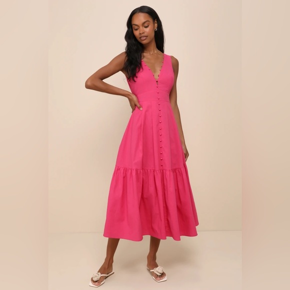 LuLus Hot Pink Linen Dress - Picture 6 of 7